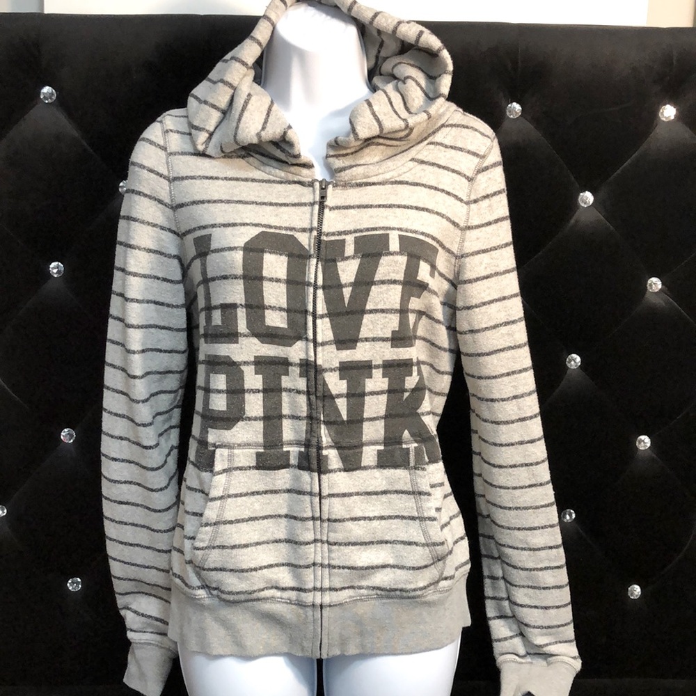 PINK Victoria's Secret Gray Striped Hoodie